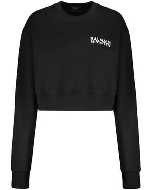 Balmain Logo Cropped Sweatshirt - Black