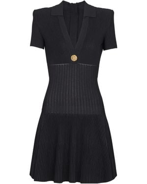 Balmain Flared Knit Dress - Black