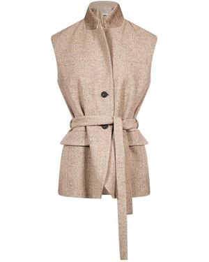 Antonelli Belted Herringbone Vest - Natural
