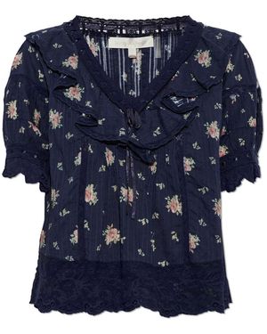 LoveShackFancy Romilly Ruffled Floral Top - Blue