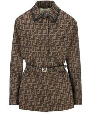 Fendi Ff Jacquard Belted Waist Jacket - Green