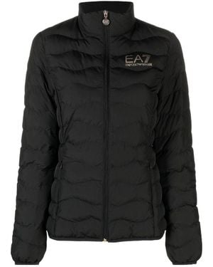 EA7 Logo-Printed Zipped Padded Jacket - Black