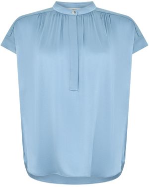 Vince Cap-Sleeve Gathered Blouse - Blue