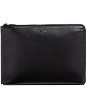 ZEGNA Leather Clutch Bag - Black