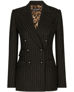 Dolce & Gabbana Striped Double-Breasted Tailored Blazer - Black