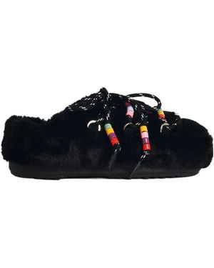 Moon Boot Bead-Embellished Faux-Fur Mules - Black