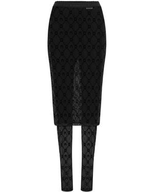 Marine Serre Moonogram Mesh Flocked Pant-Skirt - Black