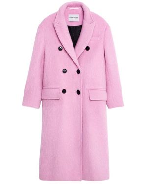 Stand Studio Essa Brushed Double-Breasted Wool-Blend Coat - Pink
