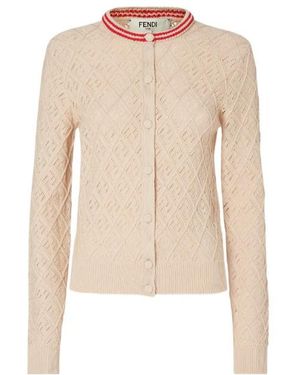 Fendi Cardigan Cotton Argyle Cardigan - Natural