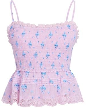 LoveShackFancy Marzenia Smocked Peplum Top - Purple