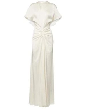 Victoria Beckham Pleated Satin Gown - White
