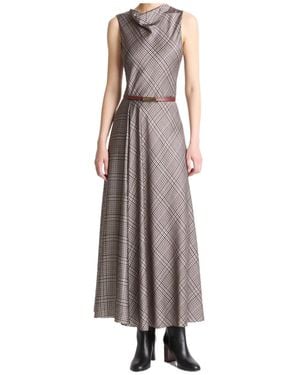 Vince Plaid Cowl-Neck Dress - Brown