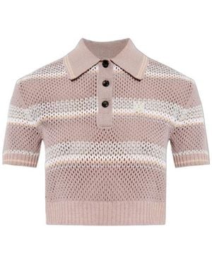 Amiri Cropped Short-Sleeved Knitted Polo Top - Grey