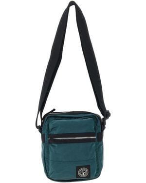 Stone Island Logo Patch Zipped Messenger Bag - White