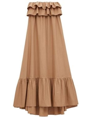 Saint Laurent Maxi Dress With Ruffles - Natural