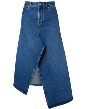 Victoria Beckham Asymmetric Denim Midi Skirt - Blue