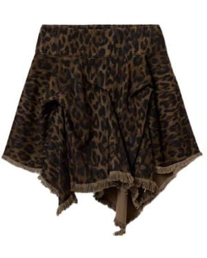AllSaints Crissy Leopard Print Denim Mini Skirt - Black