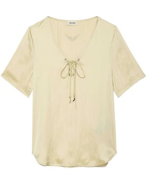 Zadig & Voltaire Terzo Lace-Up Short-Sleeved Top - Natural