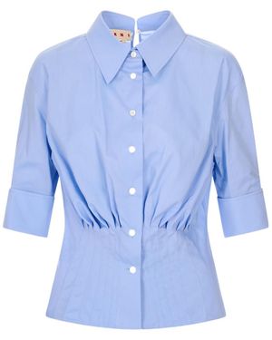 Marni Button-Up Gathered Shirt - Blue