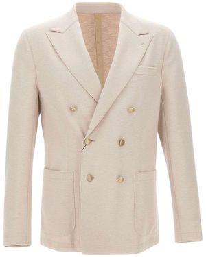 Eleventy Double-Breasted Peak-Lapel Blazer - Natural