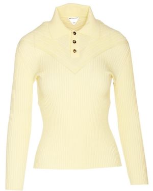Bottega Veneta Slim Fit Ribbed Polo Shirt - Yellow