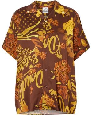 Donde Esteban Printed Stretch-Satin Shirt - Orange