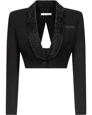 Area Cropped Crystal-Embellished Wool-Twill Blazer - Black