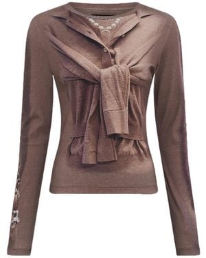 Marine Serre Tie Detailed Knit Sweater - Brown