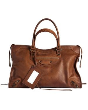 Balenciaga Braided-Handle Tote Bag - Brown