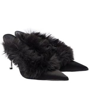 Magda Butrym Faux Shearling Leather Mules - Black