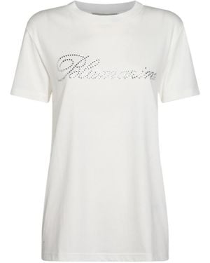 Blumarine Logo Embellished Jersey T-Shirt - White