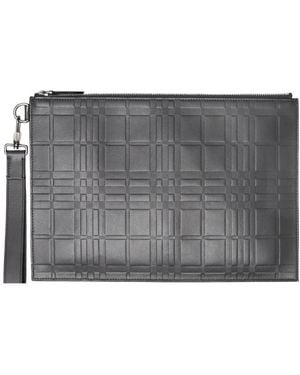 Burberry Embossed Check-Pattern Pouch - Gray