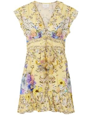 CAMILLA Floral-Print Linen-Voile Mini Dress - Yellow