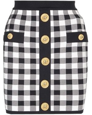 Balmain Fine-Knit Gingham Skirt - Green