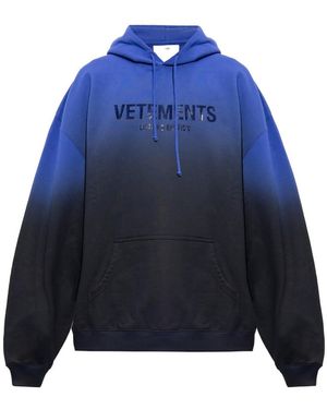 Vetements Logo-Print Faded-Effect Hoodie - Blue