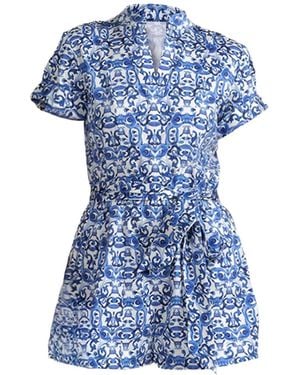 Alice + Olivia Majolica-Print Belted Playsuit - Blue