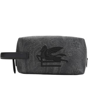 Etro Paisley Printed Pegaso Embroidered Wash Bag - Grey