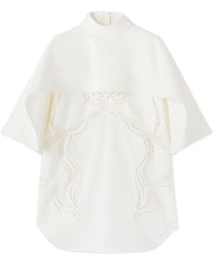 Jil Sander Lace Detailed Curved Hem Cape Top - White