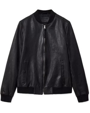 AllSaints Zip-Up Leather Bomber Jacket - Black