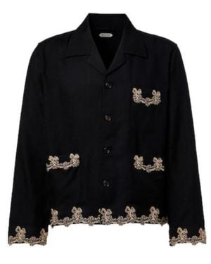 Bode Laurelist Wool Flannel Overshirt - Black