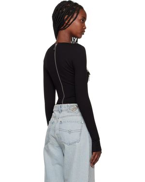 Area Long Sleeve Zipper-Detailed Bodysuit - Black