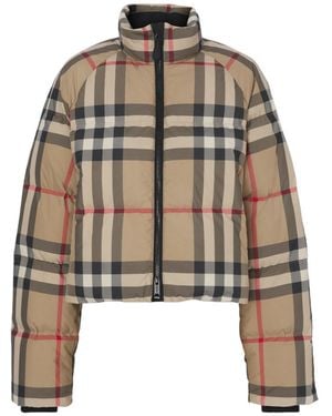 Burberry Checked Cropped Puffer Jacket - Brown