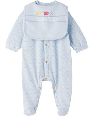 Versace Baby Morning' Jumpsuit & Bib Set - Blue