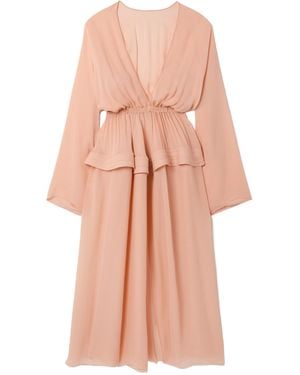Alaïa Alaïa V-Neck Peplum-Detail Maxi Dress - Pink
