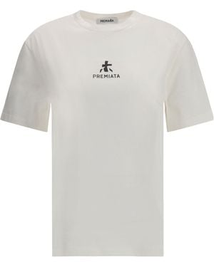 Premiata Logo Printed Side Slits T-Shirt - White