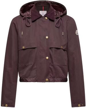 Moncler Aconitum Hooded Cotton Linen Blend Shirt Jacket - Purple
