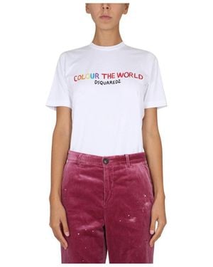 DSquared² Logo Printed Crewneck T-Shirt - White