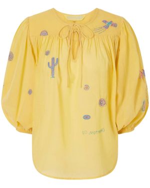 Mother Cotton-Blend Voile Blouse - Yellow