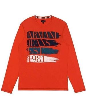 Armani Jeans T-Shirt With Round Neck And Long Sleeves - Red