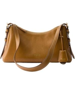 Prada Aimée Medium Leather Shoulder Bag - Brown